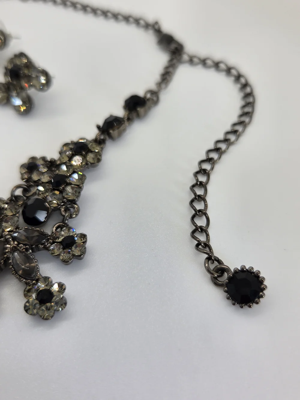 Elegant Black and Crystal Statement Necklace and Earrings Set, Vintage